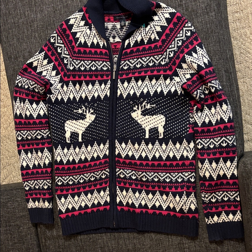 Tommy Hilfiger Navy and Pink Zip-Up Sweater - Picture 1 of 2